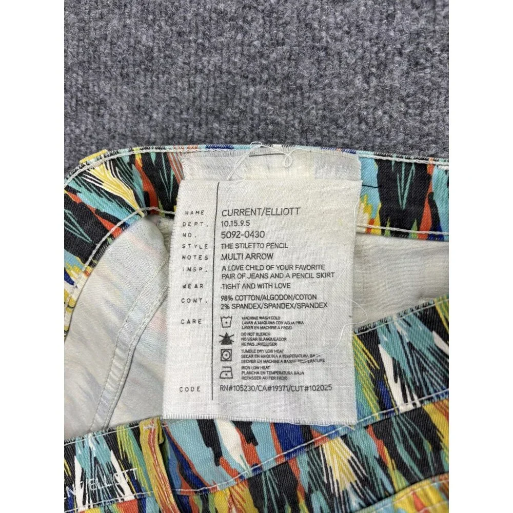 Current Elliott Skirt Womens‎ 29 Multi Color Stiletto Pencil Ikat Denim Print